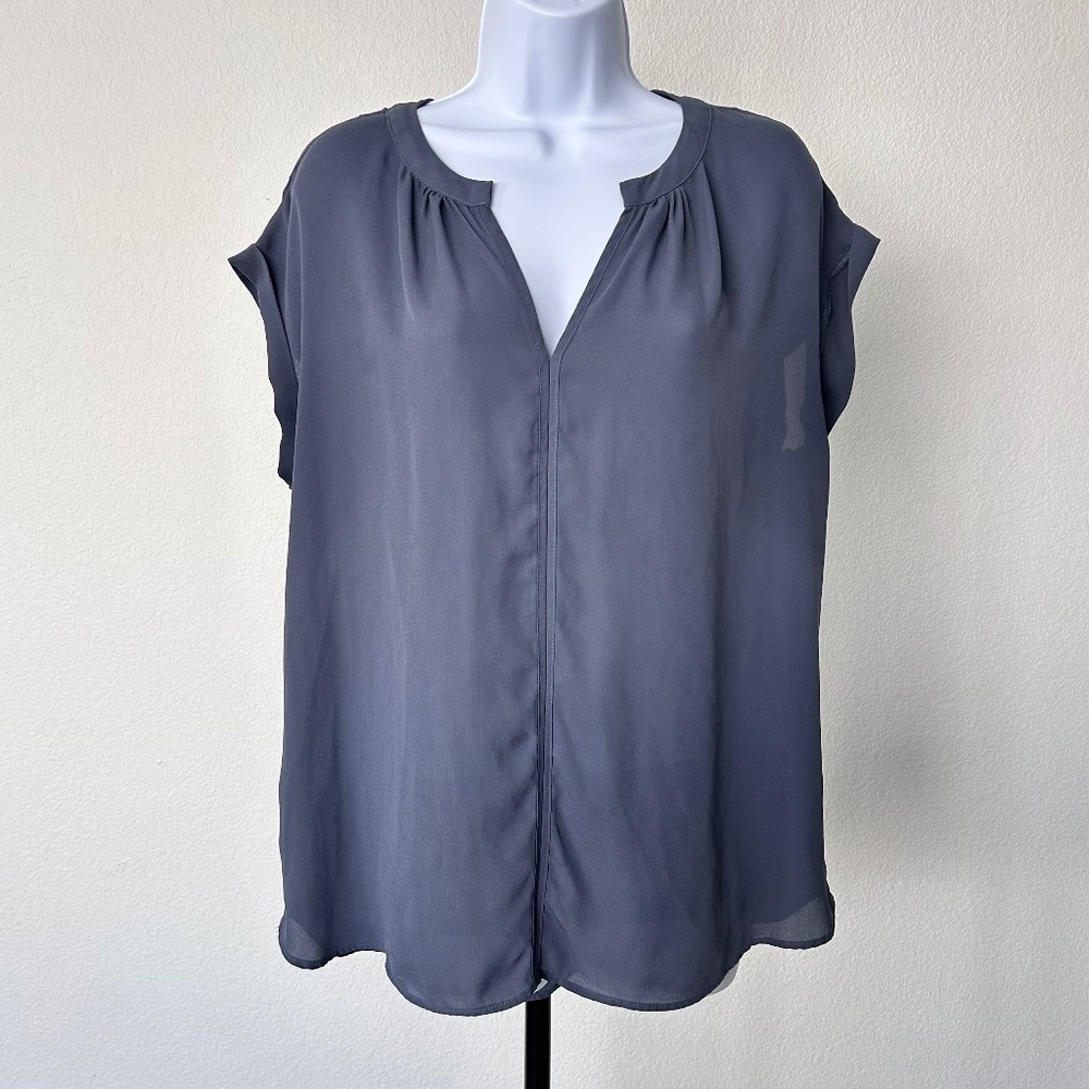 Philosophy Slate Blue V Neck Cap Sleeve Blouse